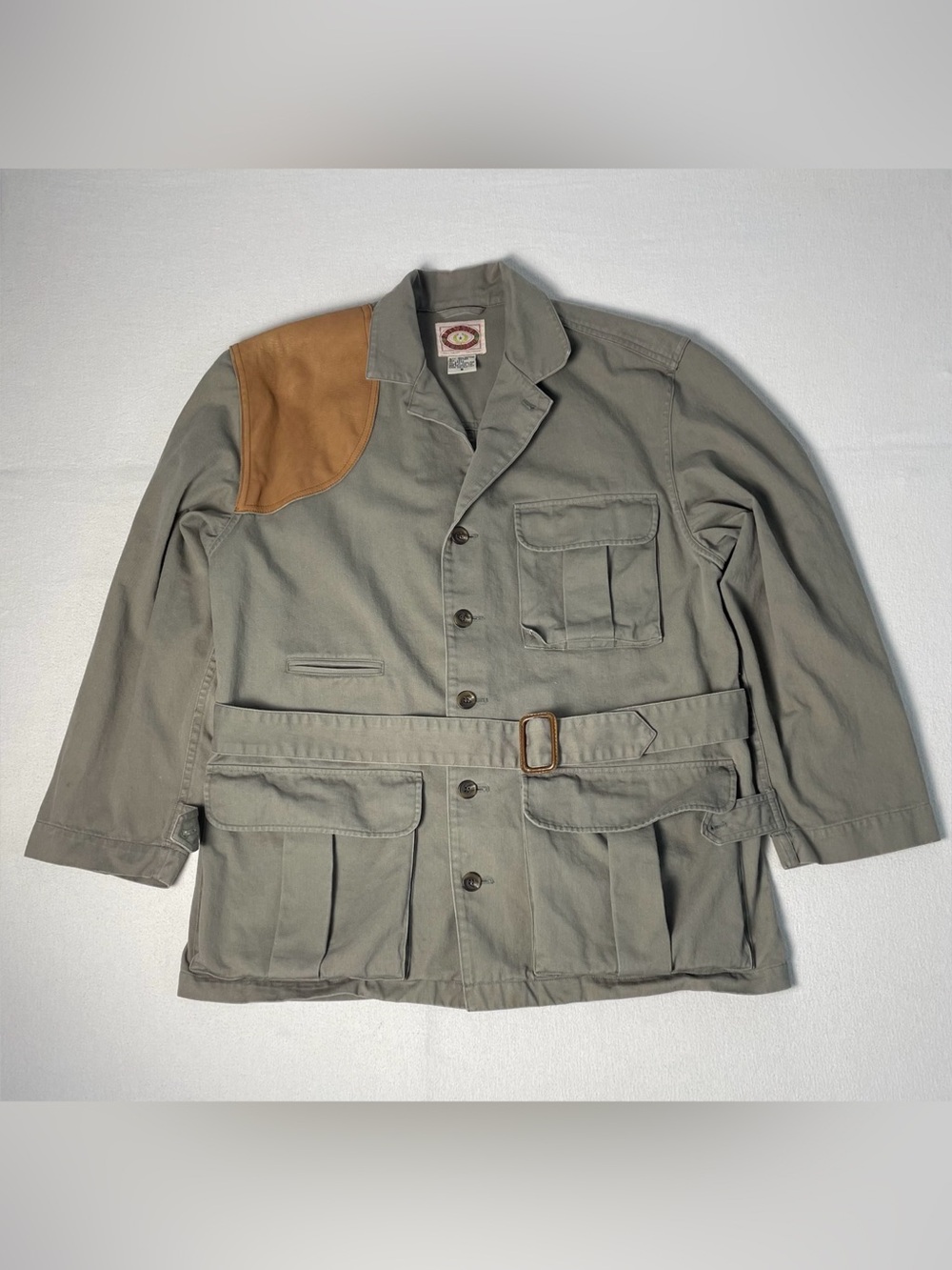 VTG Banana Republic Field Jacket Shooting Leather Trim Safari Khaki Green Small